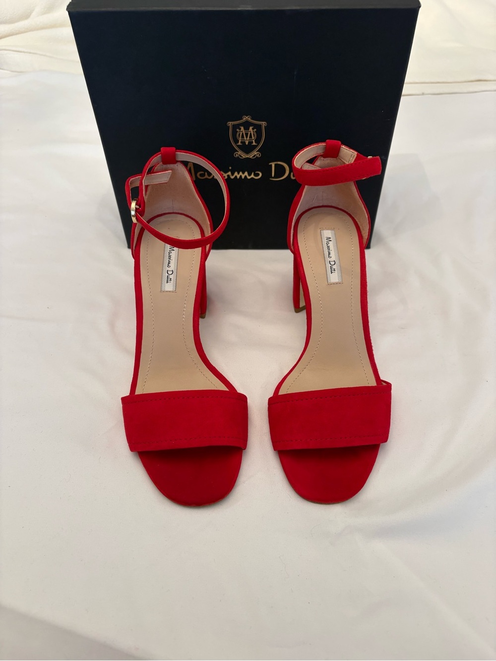 Massimo Dutti Red Suede Ankle-Strap Sandals